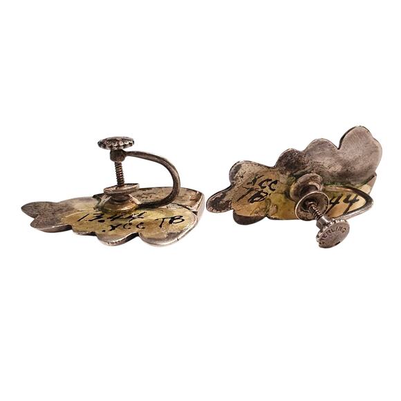 Vintage 1940s Zuni Insect Turquoise Inlay Sterling Silver Screw-Back Earrings - Picture 3 of 3